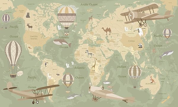 Um mapa do mundo com aviões e balões de ar quente u36066v2p 600x362 - Um mapa do mundo com aviões e balões de ar quente