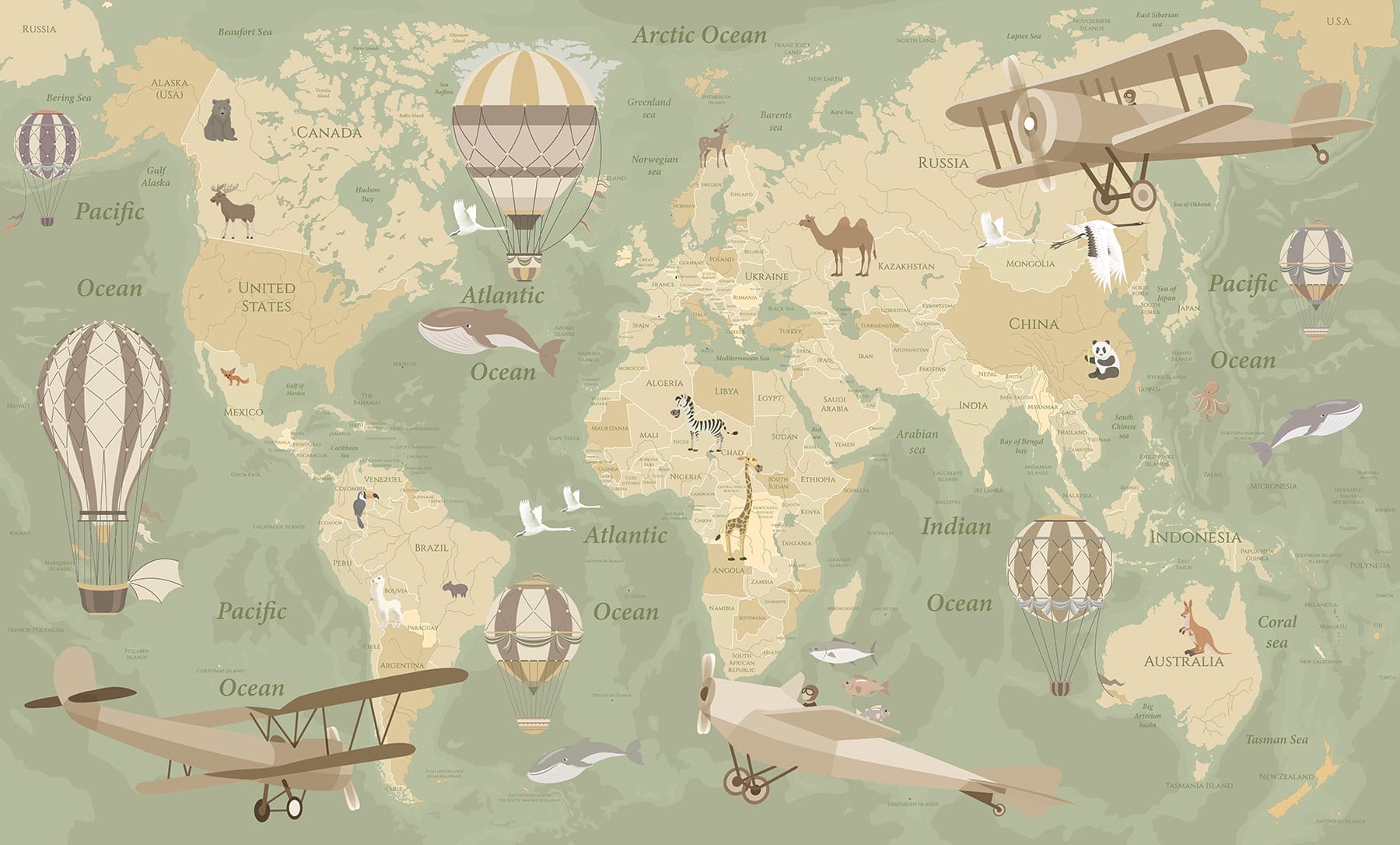Um mapa do mundo com aviões e balões de ar quente u36066v2p - Um mapa do mundo com aviões e balões de ar quente