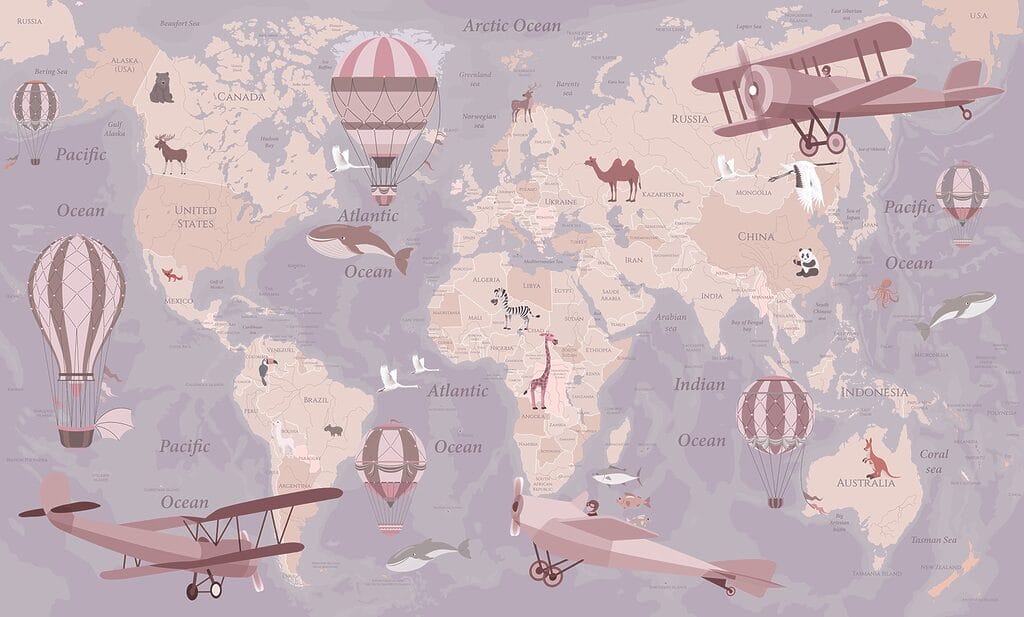 Um mapa do mundo com aviões e balões de ar quente u36066v3p 1024x617 - Um mapa do mundo com aviões e balões de ar quente