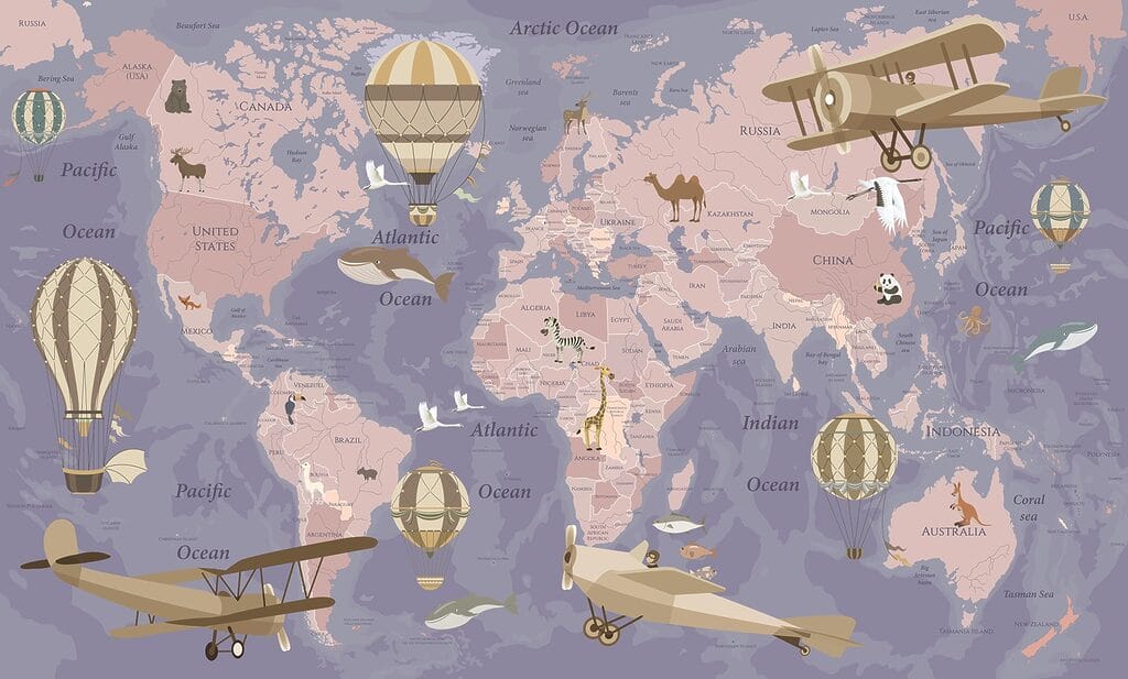 Um mapa do mundo com aviões e balões de ar quente u36066v4p 1024x617 - Um mapa do mundo com aviões e balões de ar quente