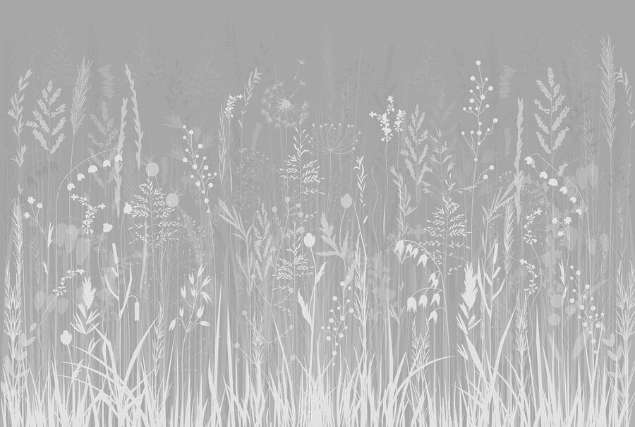 Papel de parede Fundo cinzento com relva e flores - Image 4
