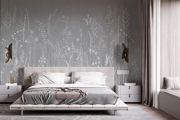 Fundo cinzento com relva e flores Fundo cinzento com relva e flores