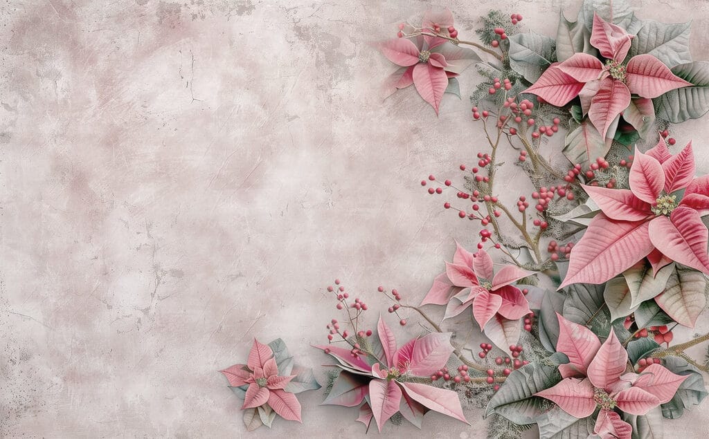 Flores e bagas cor-de-rosa numa superfície branca Flores e bagas cor-de-rosa numa superfície branca