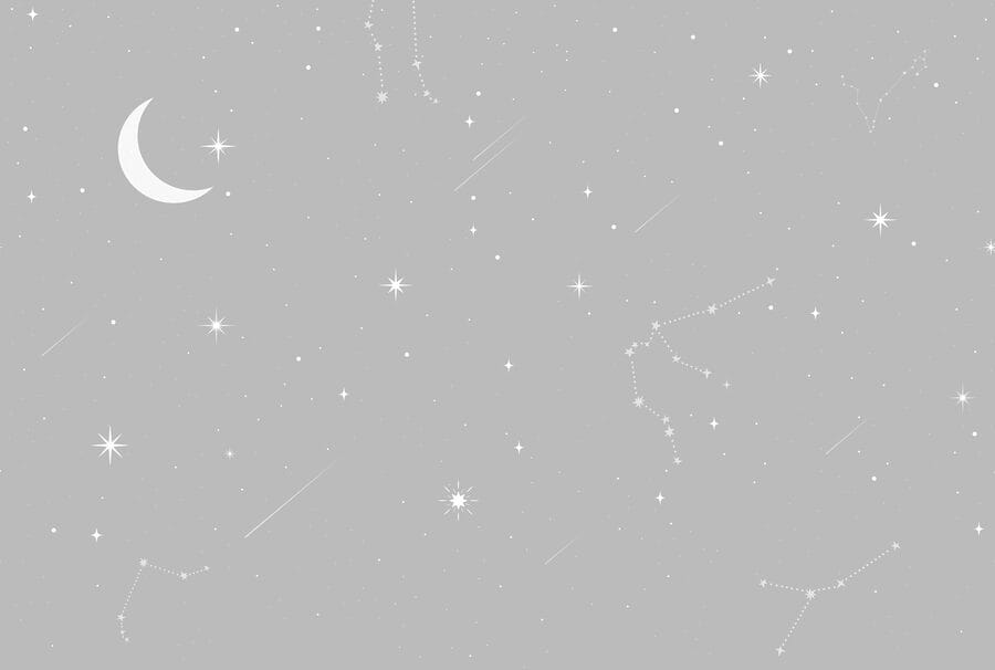 Céu cinzento com estrelas e lua