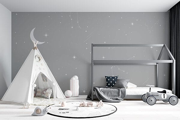 Céu cinzento com estrelas e lua Céu cinzento com estrelas e lua