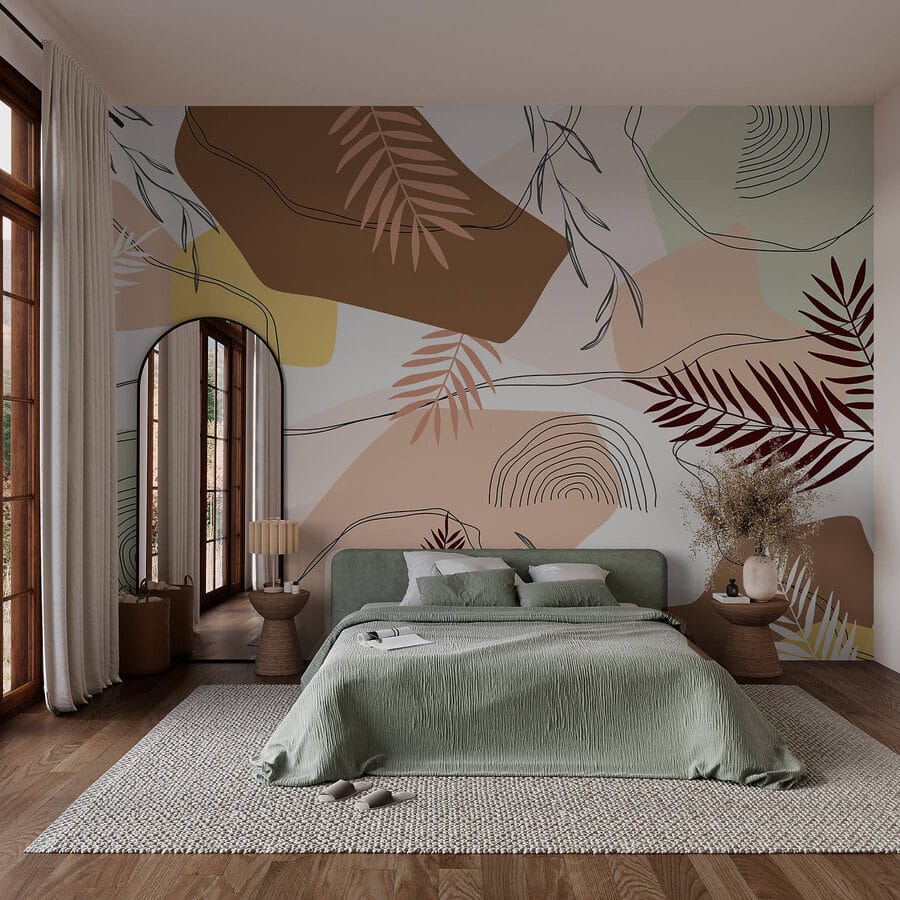Papel de parede Padrão de folhas e formas
