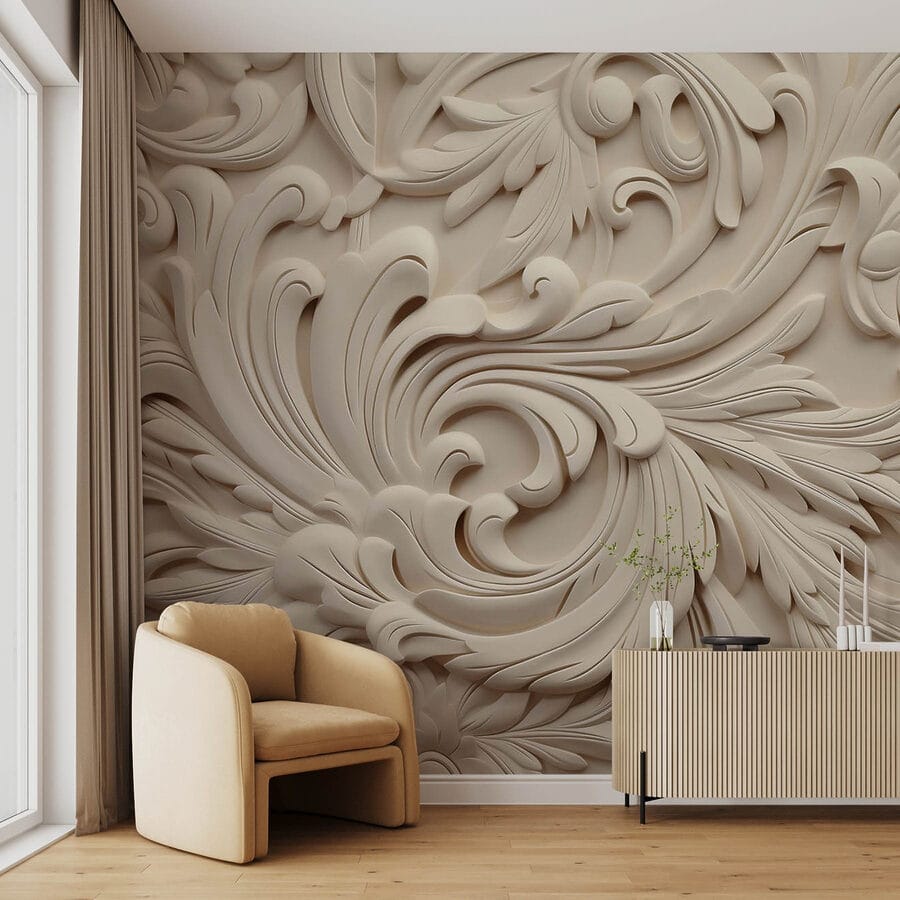 Papel de parede Parede branca com desenhos intrincados - Image 3