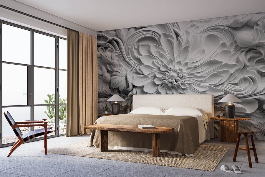 Papel de parede Flor branca com folhas
