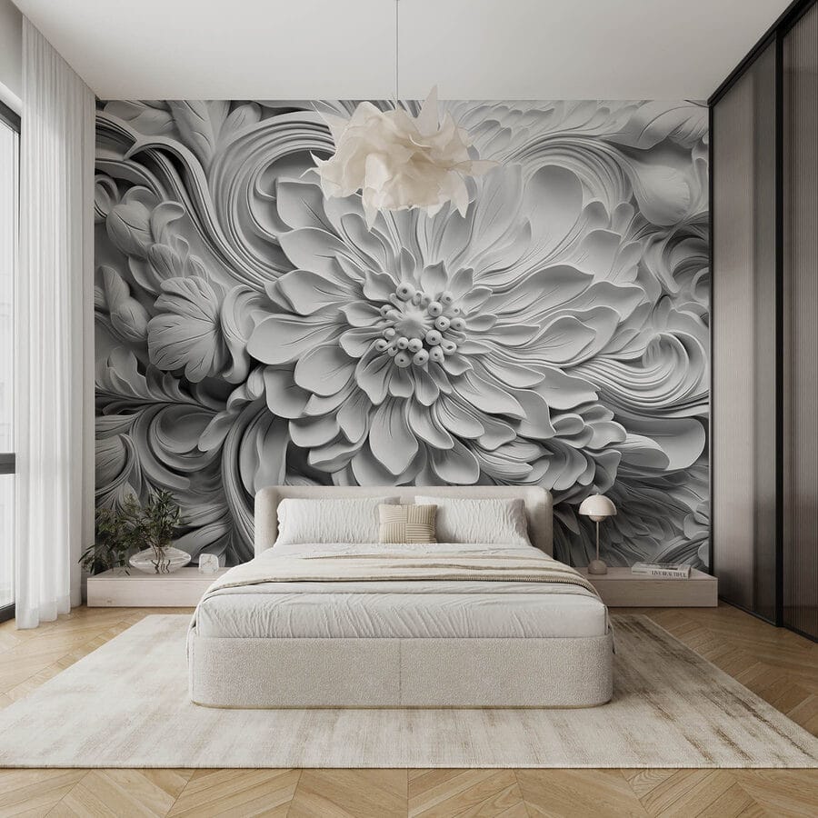Papel de parede Flor branca com folhas - Image 3