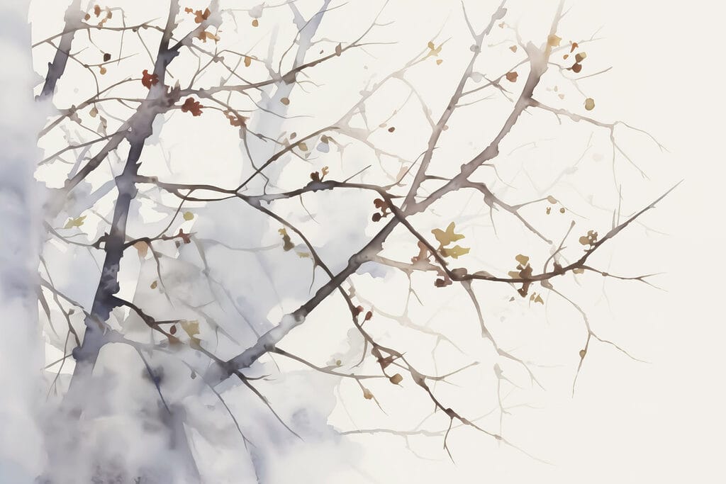 Watercolor of a tree branch with leaves on it