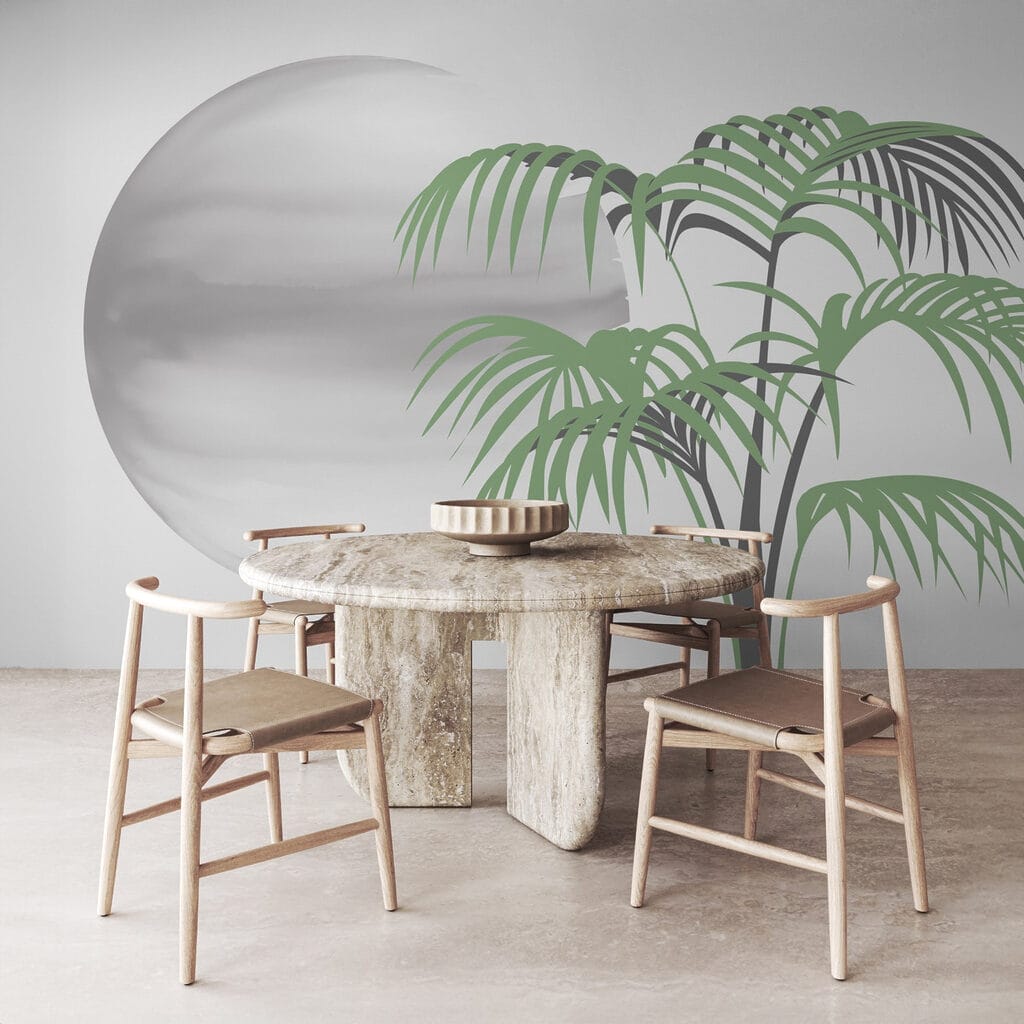 Palm tree and a round white sphere