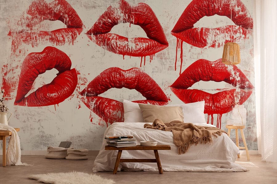 Papel de parede Grupo de lábios vermelhos com sangue a pingar