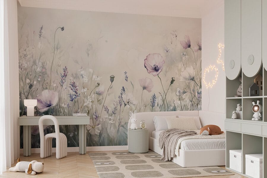 Pintura de flores num campo