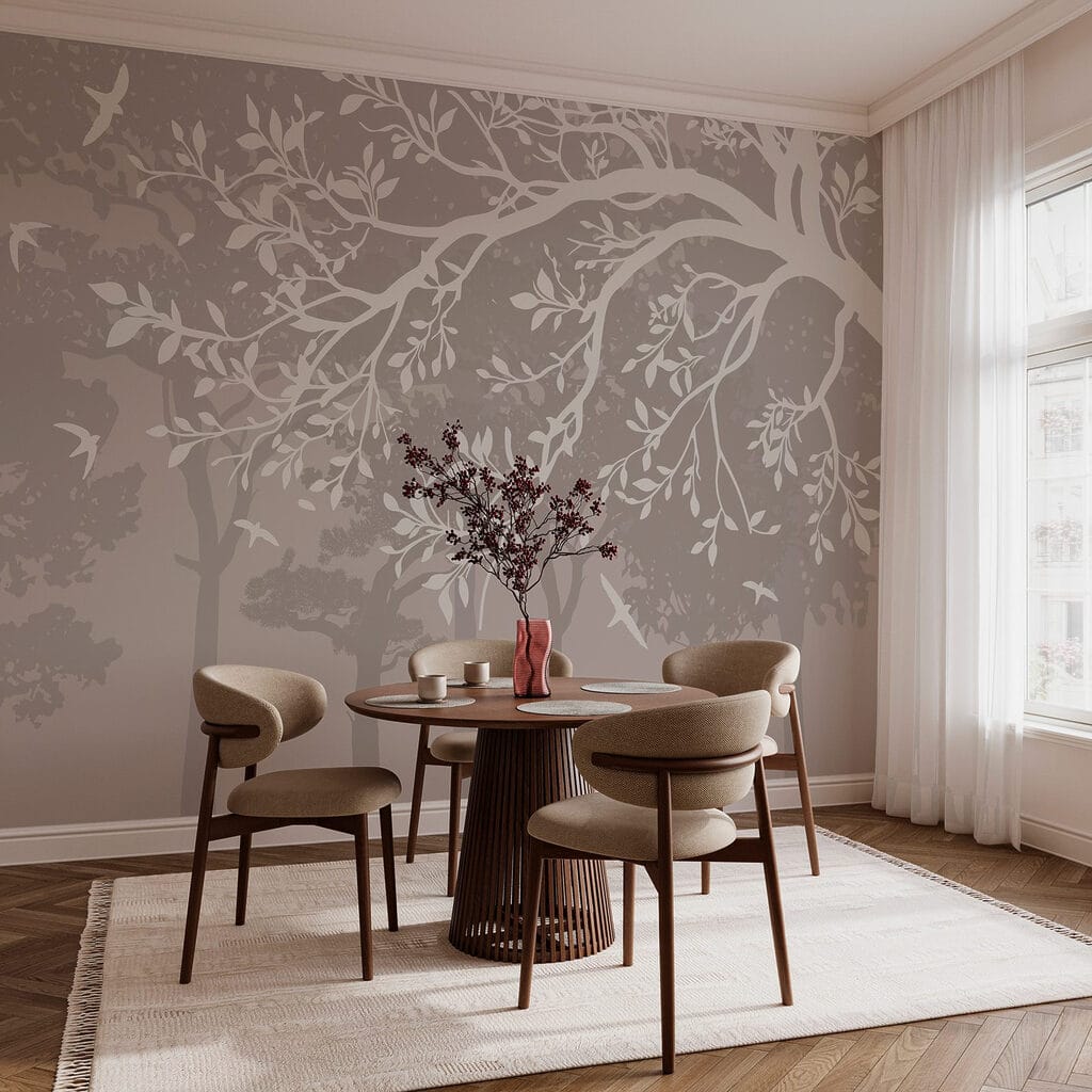 Group of trees with birds flying Group of trees with birds flying