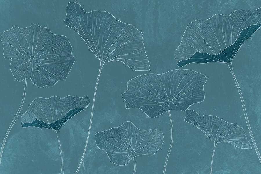 Desenho de folhas sobre um fundo azul Desenho de folhas sobre um fundo azul