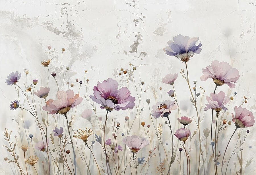 Pintura de flores numa parede