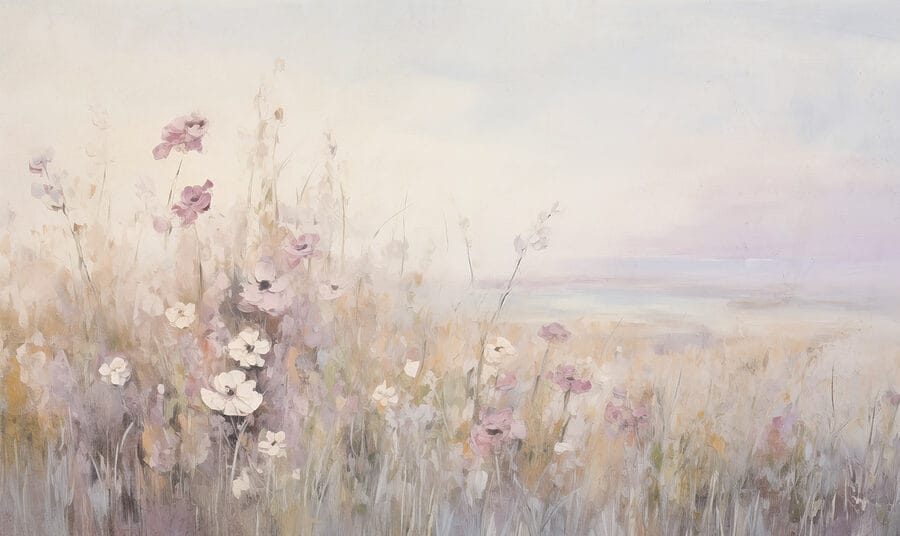 Pintura de flores num campo