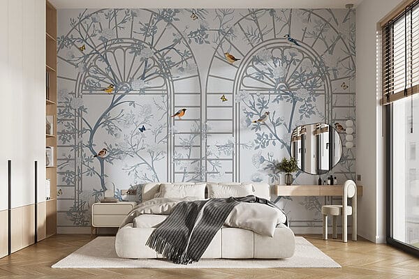 Papel de parede com uma escada e pássaros Papel de parede com uma escada e pássaros