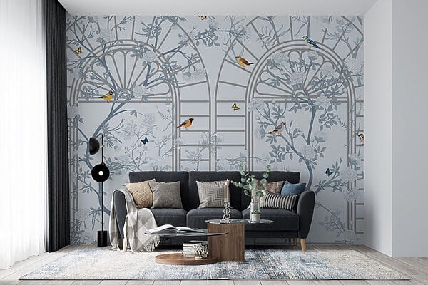 Papel de parede com uma escada e pássaros Papel de parede com uma escada e pássaros