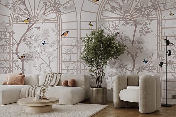 Papel de parede com uma escada e pássaros Papel de parede com uma escada e pássaros