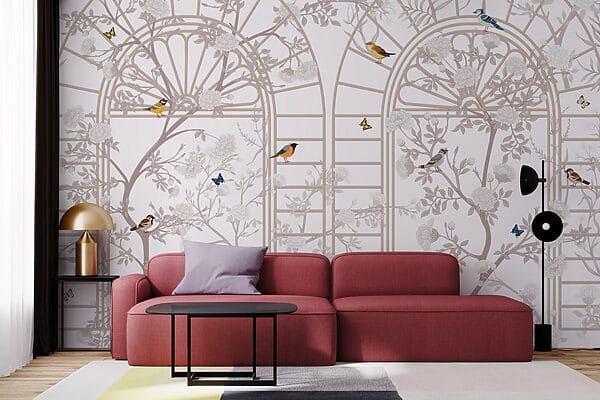 Papel de parede com uma escada e pássaros Papel de parede com uma escada e pássaros