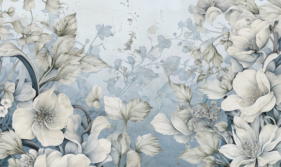 Papel de parede Papel de parede com flores e folhas - Image 4