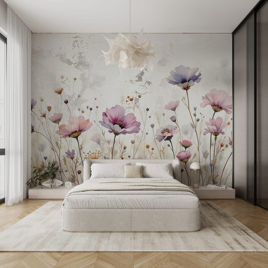 Pintura de flores numa parede