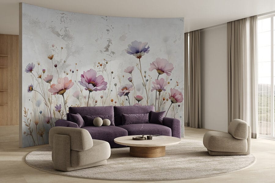 Pintura de flores numa parede