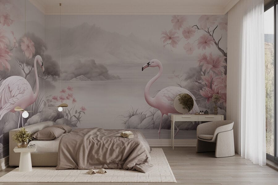 Flamingos num lago