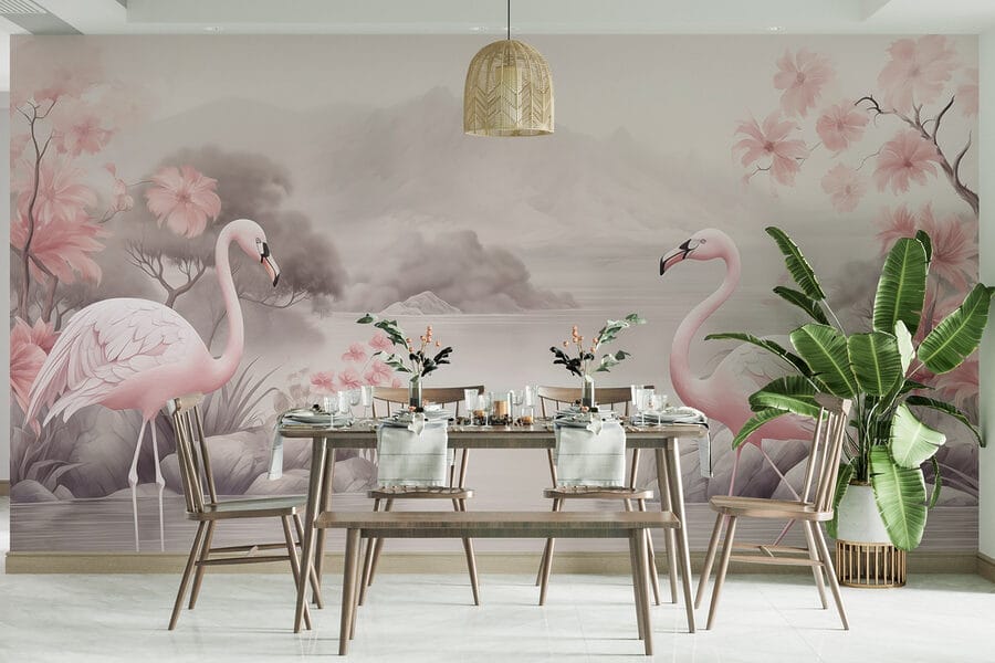 Flamingos num lago