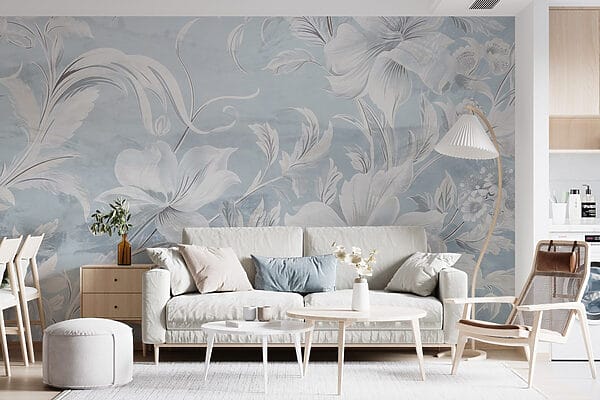 Papel de parede Papel de parede Padrão floral branco e cinzento (REF: w03199)