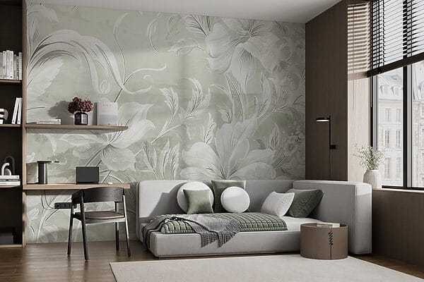 Padrão floral branco numa parede Padrão floral branco numa parede