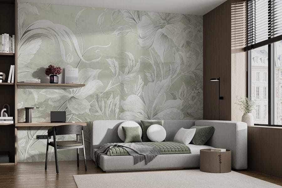 Papel de parede Padrão floral branco numa parede