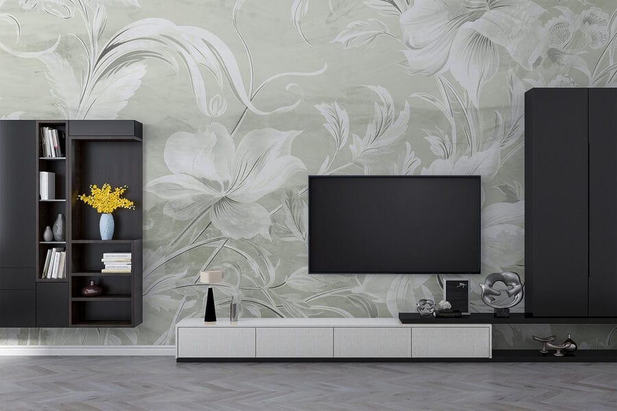 Papel de parede Padrão floral branco numa parede - Image 2