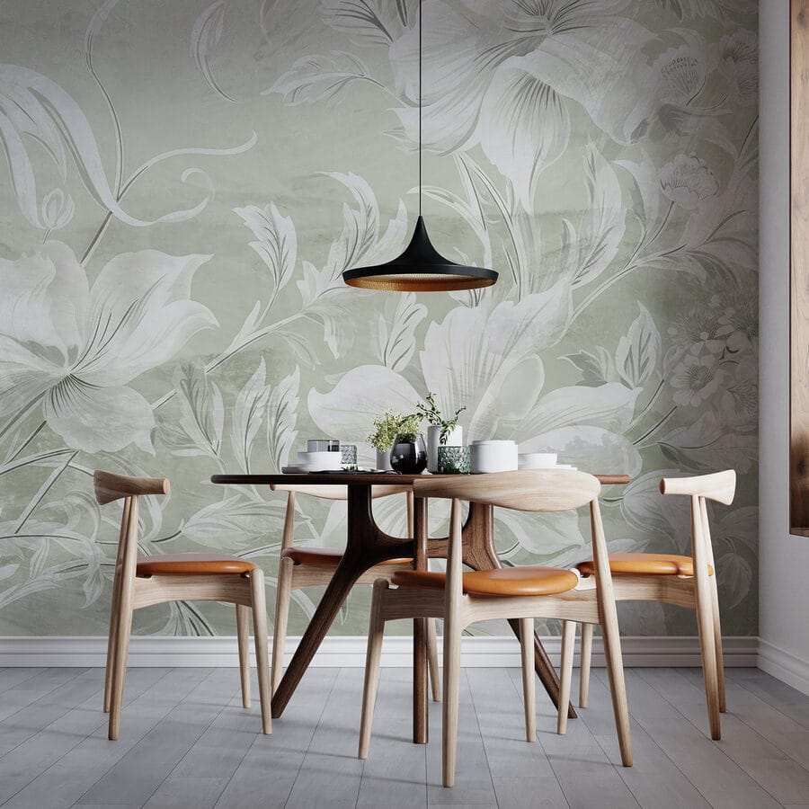 Papel de parede Padrão floral branco numa parede - Image 3