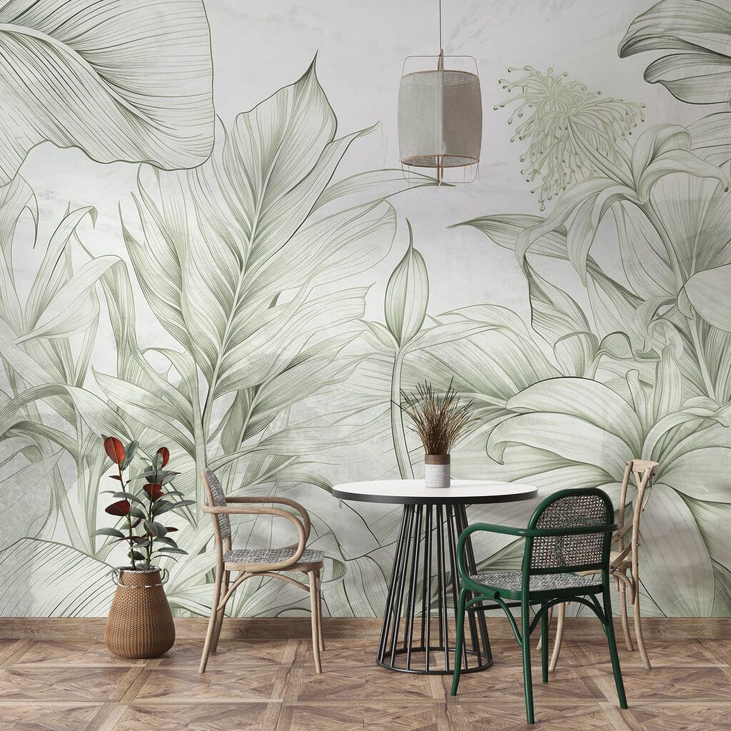 Soft greens in delicate botanical design