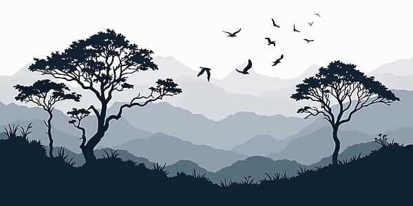 Pássaros a voar sobre uma cadeia de montanhas Pássaros a voar sobre uma cadeia de montanhas