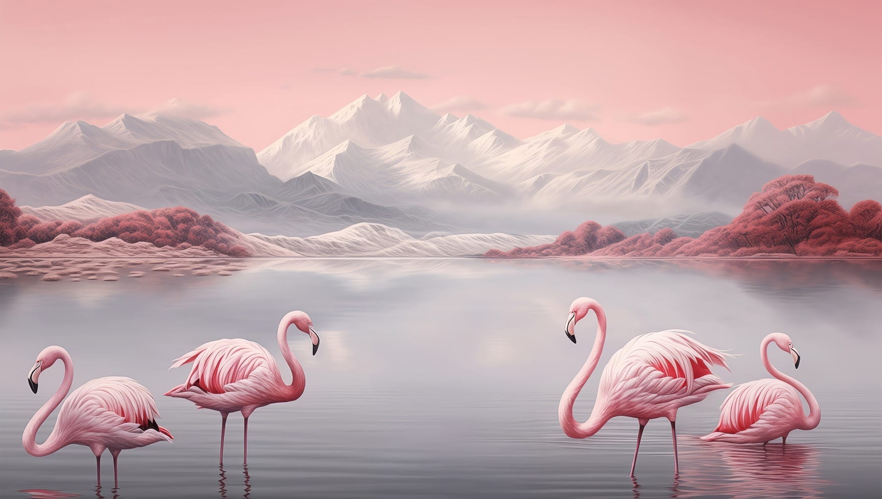 Two flamingos standing in water
