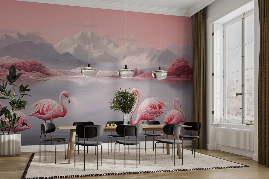 Dois flamingos de pé na água