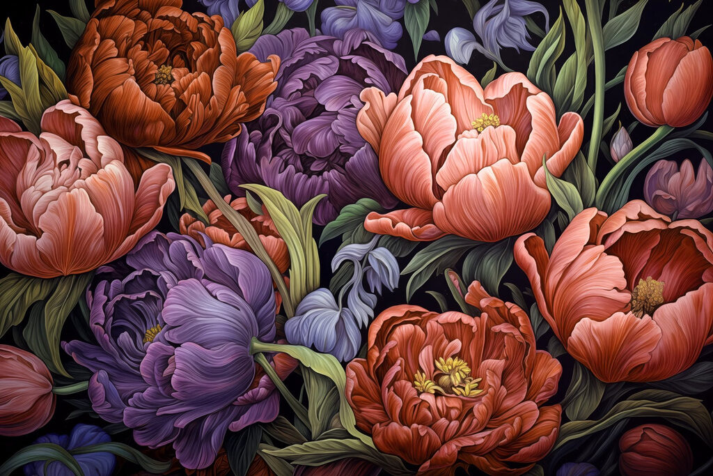Flores vibrantes em cores ricas Flores vibrantes em cores ricas