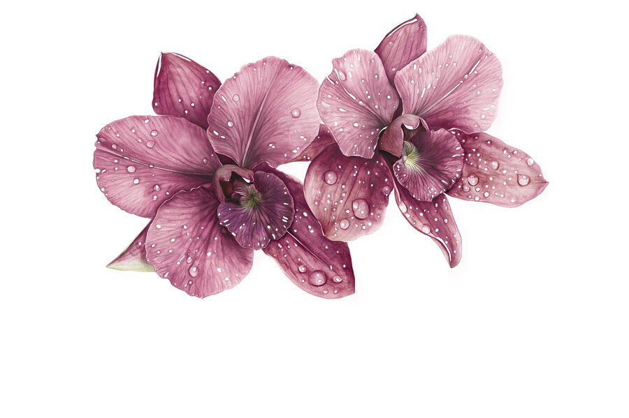 Flores delicadas adornadas com gotas