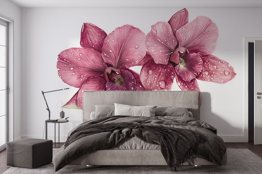 Flores delicadas adornadas com gotas