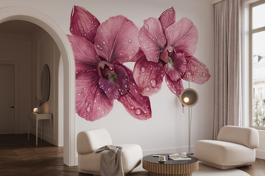 Flores delicadas adornadas com gotas