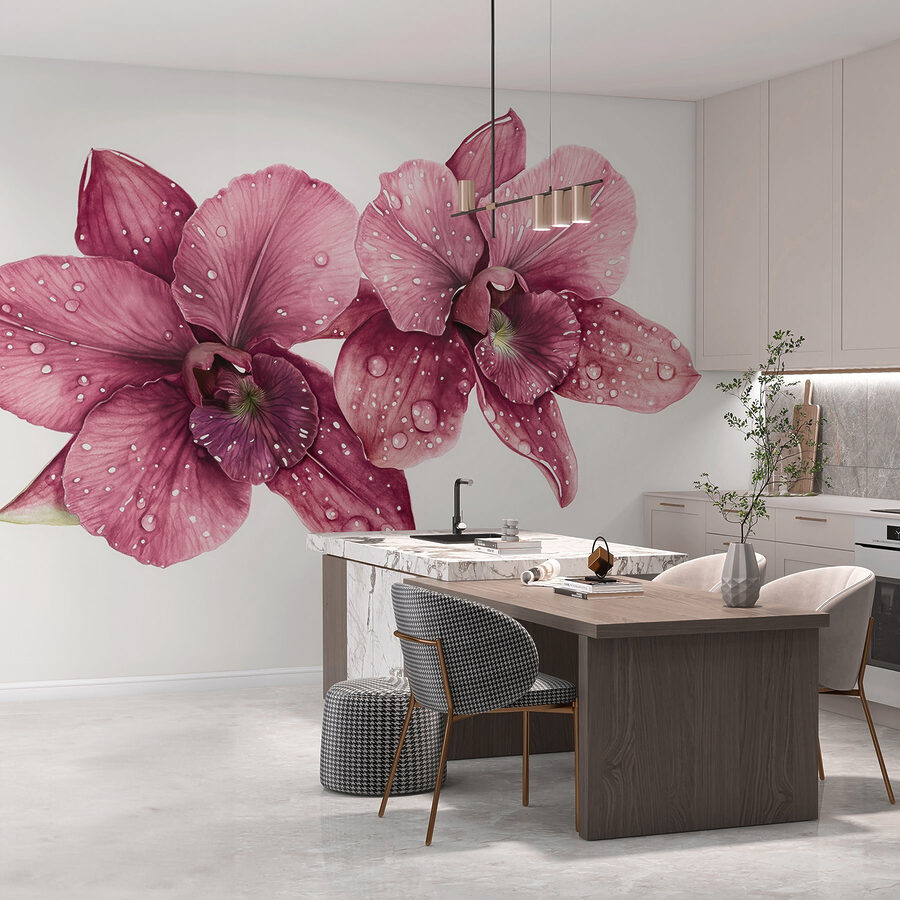 Flores delicadas adornadas com gotas
