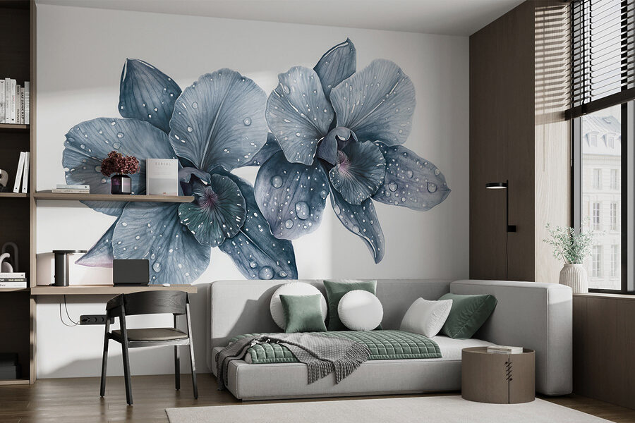 Flores delicadas com gotas de orvalho.