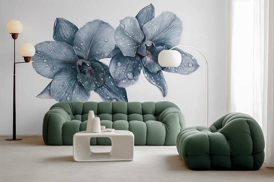 Flores delicadas com gotas de orvalho.