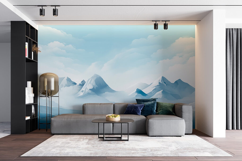 Snowy mountain range with clouds Snowy mountain range with clouds