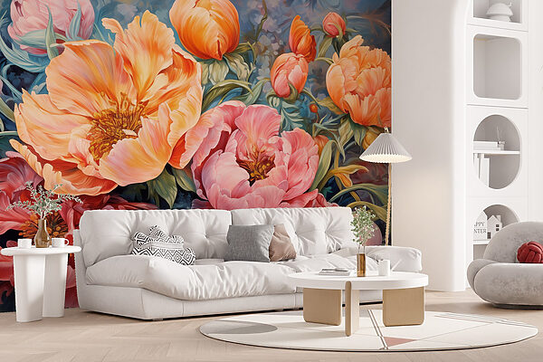 Pintura de flores sobre um fundo azul Pintura de flores sobre um fundo azul
