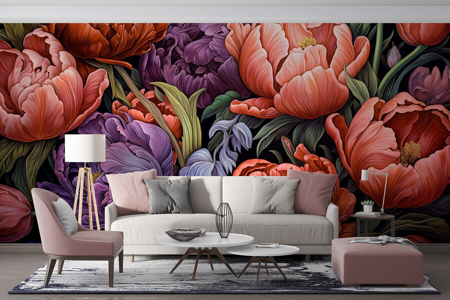 Flores vibrantes em cores ricas