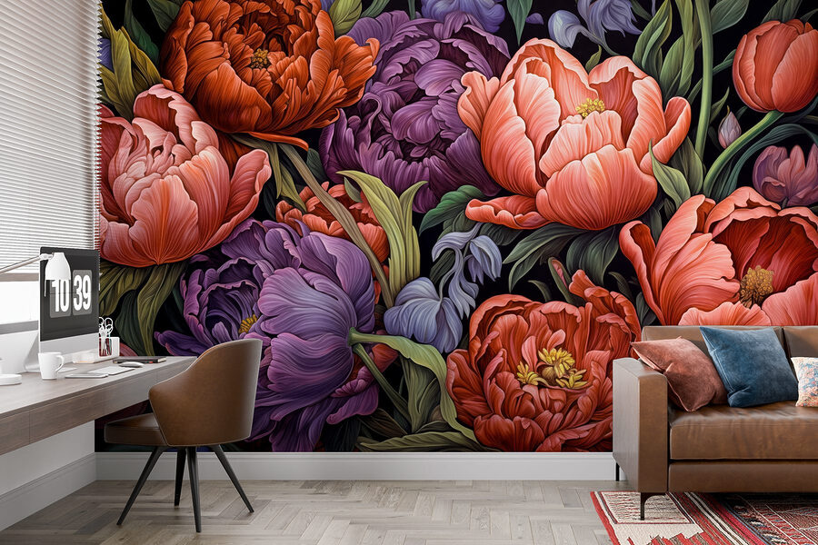 Flores vibrantes em cores ricas